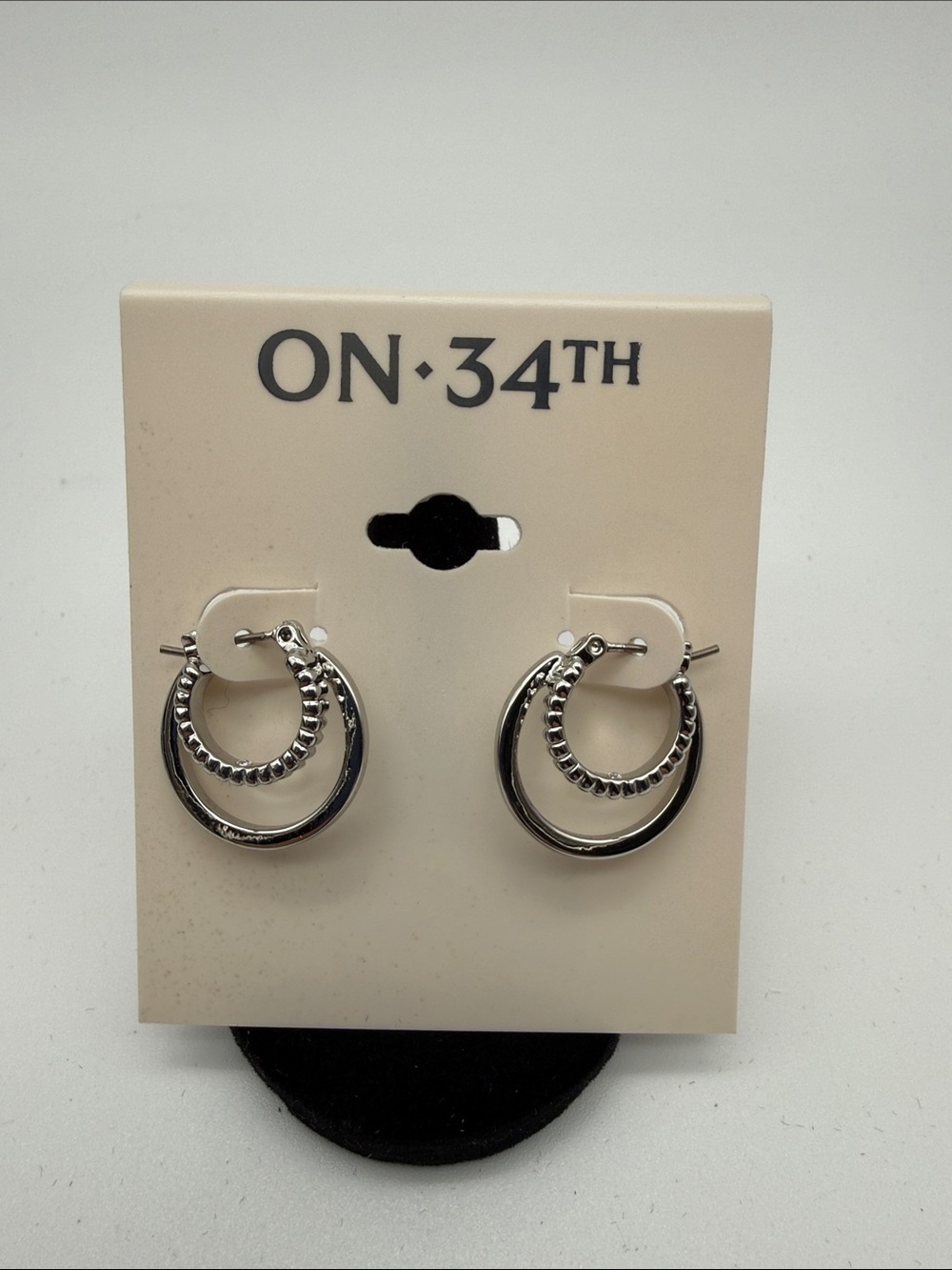 ON·34TH Silver Double-Hoop Earrings